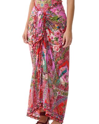 Printed Ruffle Trim Sarong Swim Cover-Up