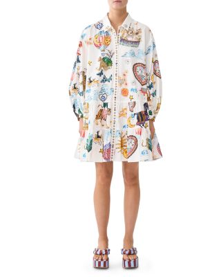 Printed Long Sleeve Tiered Dress