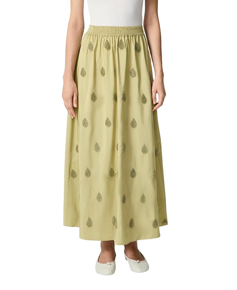 Nocturne Beaded Embroidered Maxi Skirt In Green