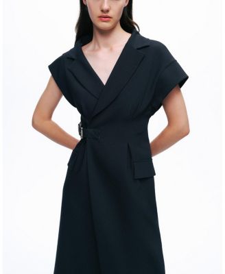 Tailored Buckle-Wrap Midi Dress