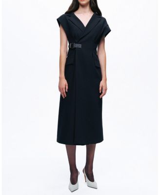 Tailored Buckle-Wrap Midi Dress