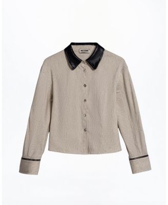 Contrast Collar Balloon Sleeve Shirt