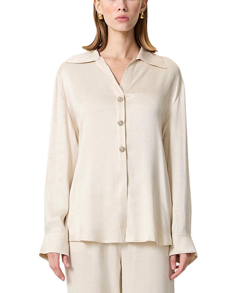 Nocturne Belted Shirt With Statement Buttons In Neutral