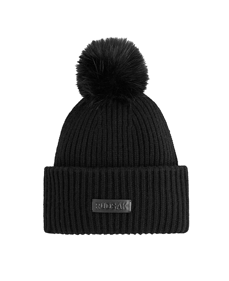 Rudsak Dara Women's Wool Cashmere Blend Knit Beanie Hat With Pom Pom In Black