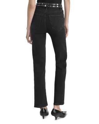 Le Sleek Straight High Rise Studded Jeans in Meteor