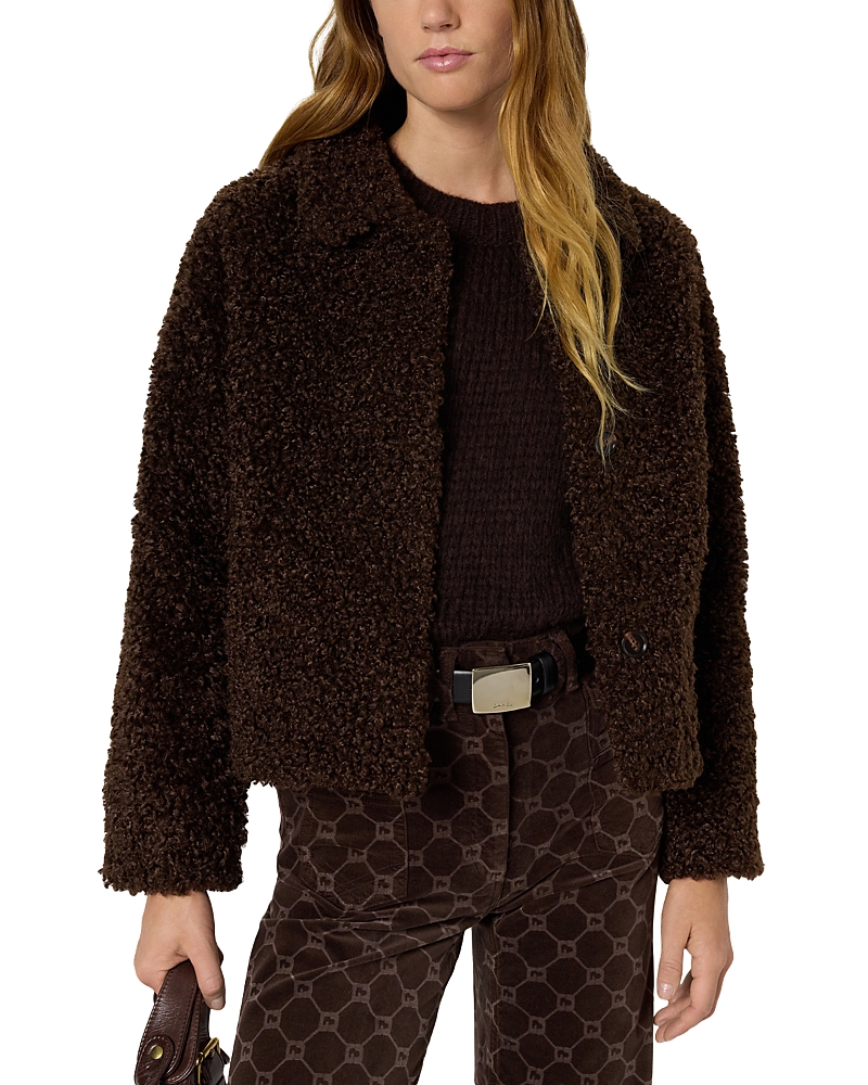 Gerard Darel Mavis Faux Fur Jacket In Brown