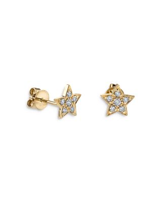 14K Yellow Gold Diamond Star Stud Earrings