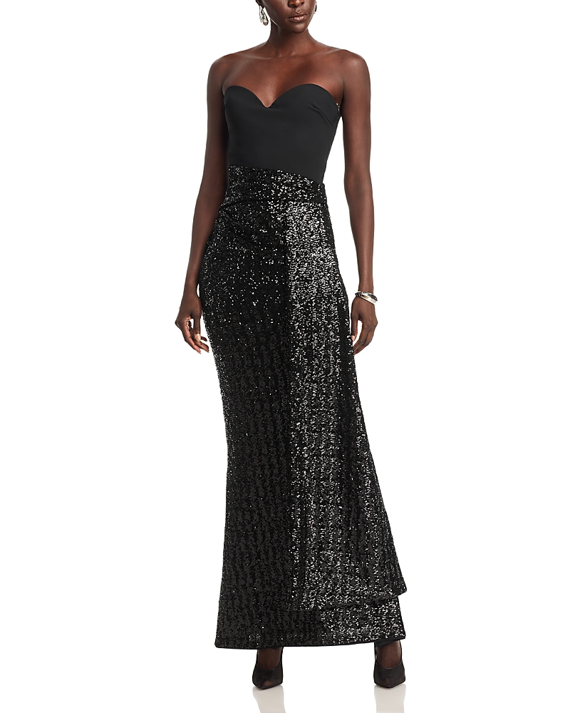 Chiara Boni La Petite Robe Desis Pailettes Long Gown In Black