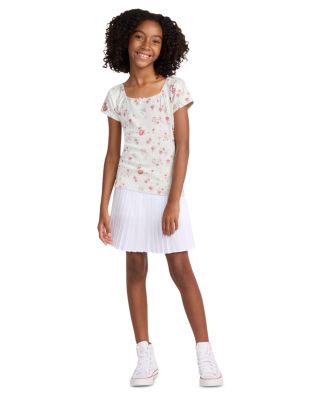 Girls' Pointelle Square Neck Short Sleeved Tee - Little Kid, Big Kid