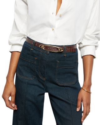 Women&#39;s Evelina Oval Buckle Croc Embossed Leather Belt