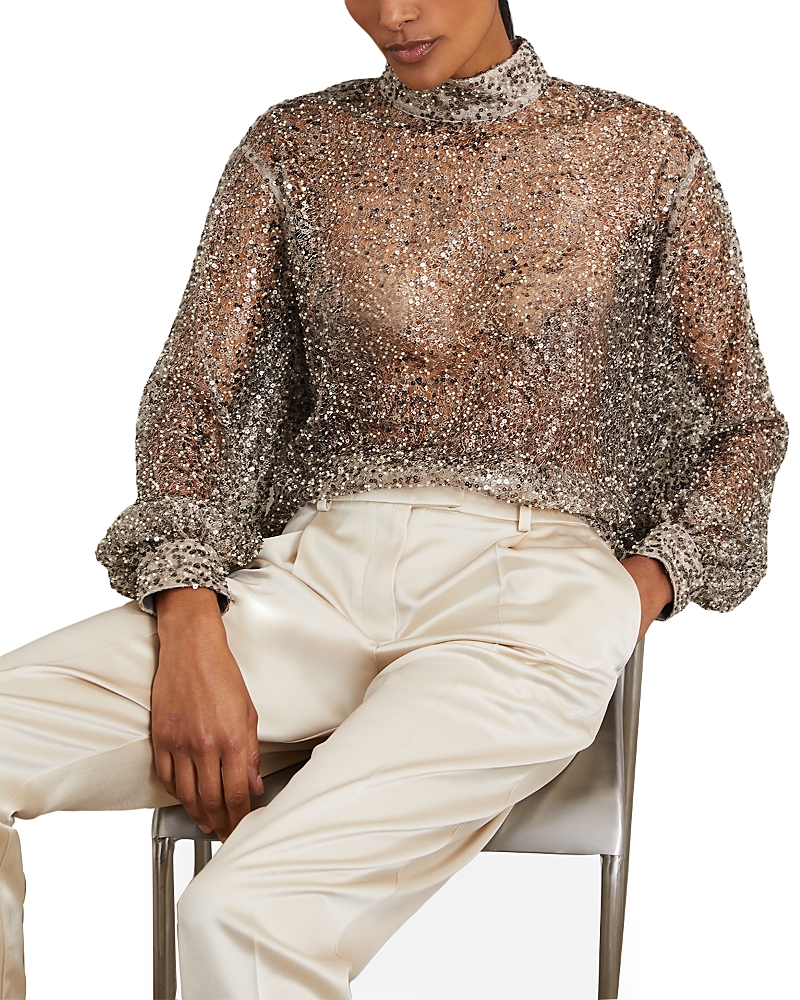 Reiss Sienna High Neck Embellished Top In Silver