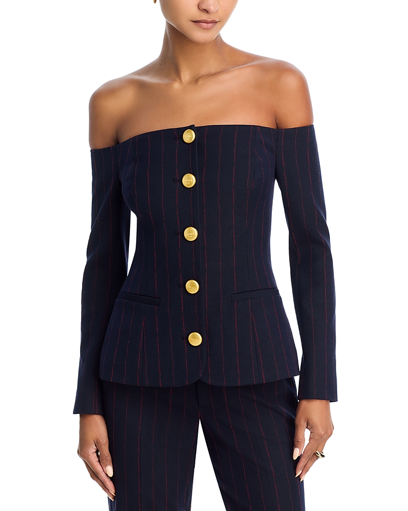 L’Agence Alice Off Shoulder Pinstripe Blazer
