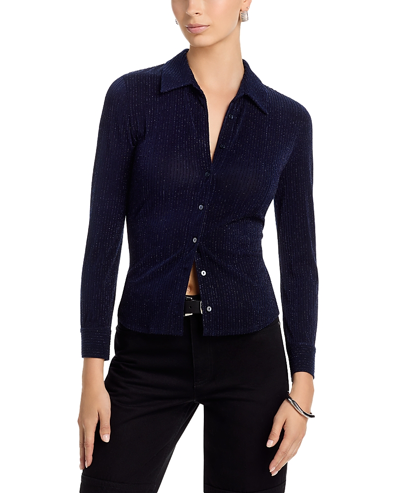 L'agence Indiana Metallic Fitted Blouse In Blue