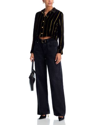 Cosette Velvet Stripe Cropped High Low Shirt