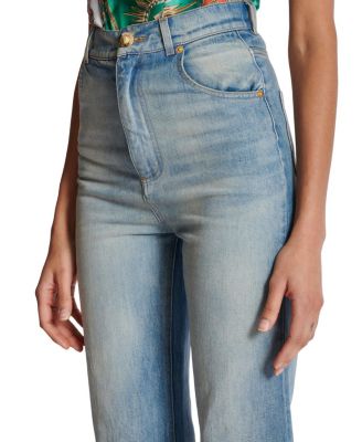  Flared-Fit Blue Washed Denim Jeans
