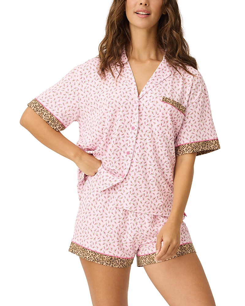 Pj Salvage Contrast Trim Floral Short Pajama Set In Pink