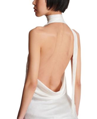  Backless Fringed Satin Top