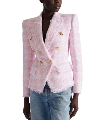  6-Button Houndstooth Tweed Fitted Jacket