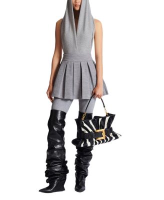  Short Pleated Cotton Knit Skirt