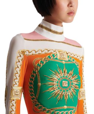 Short Printed Bodycon Dress with Balmain Foulard Pattern