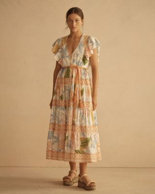 ALCIO Ruffle Sleeve Tiered Maxi Dress