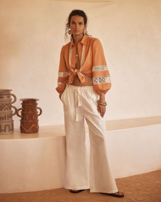 TANGELO Lace Trim Billow Sleeve Blouse