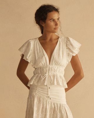 VINYA Ruffle Sleeve Drawstring Top