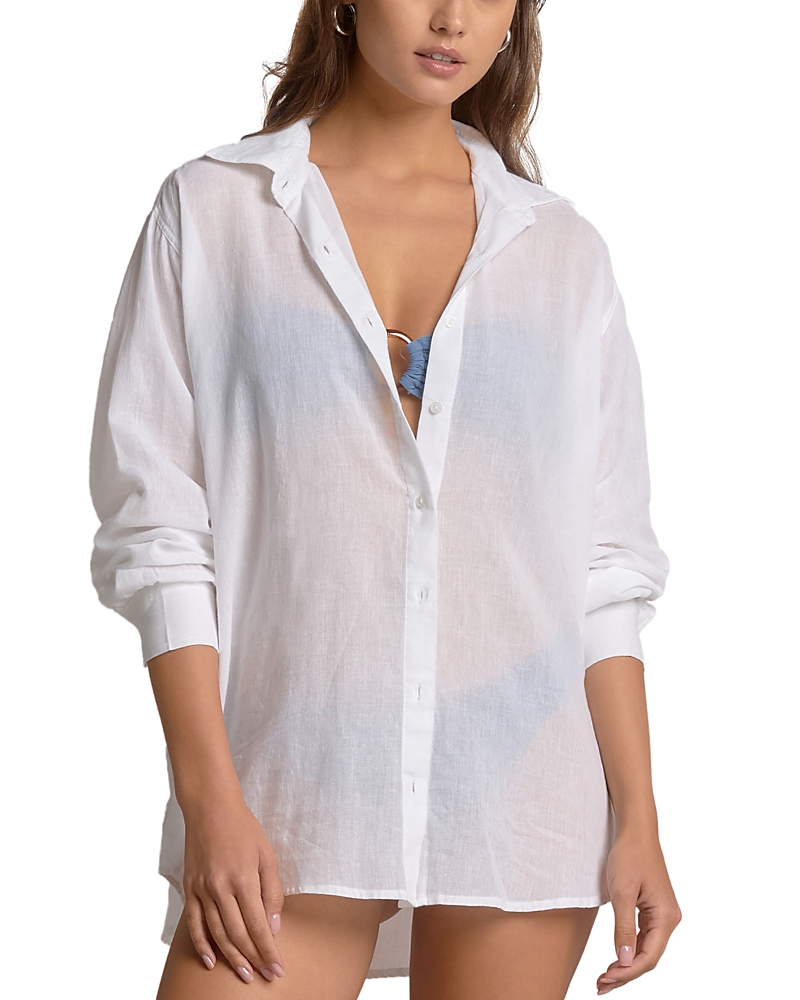 Elan Graphic Button Down Swim Cover Up Shirt