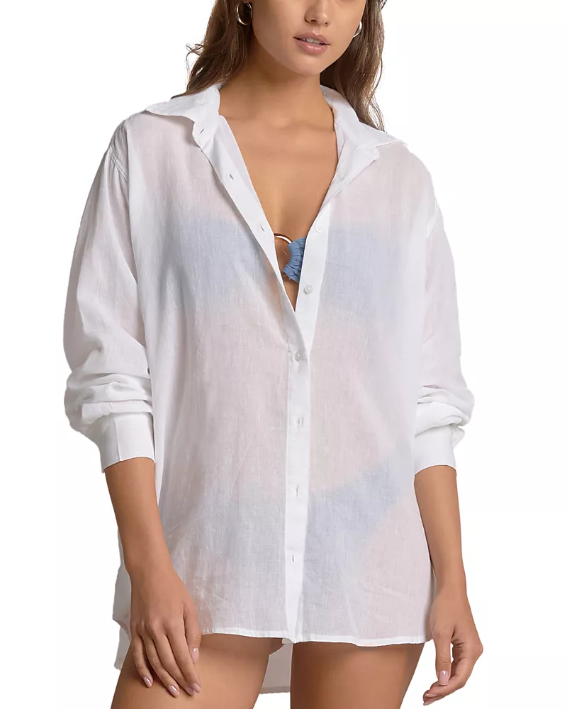 Elan Graphic Button Down Swim Cover Up Shirt