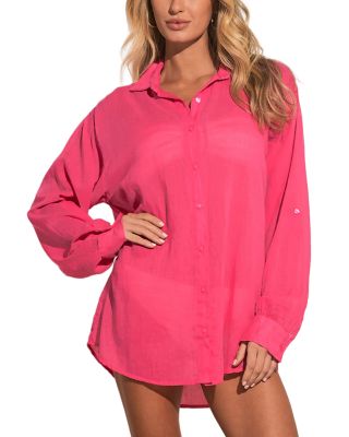 Graphic Button Down Swim Cover Up Shirt