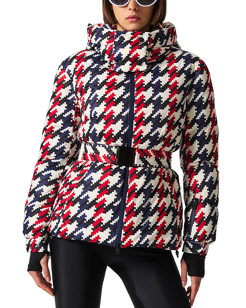 Perfect Moment Candice Hooded Belted Houndstooth Down Ski Jacket In Multi