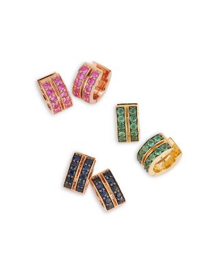 Pink Sapphire Double Row Huggie Hoop Earrings in 18K Rose Gold