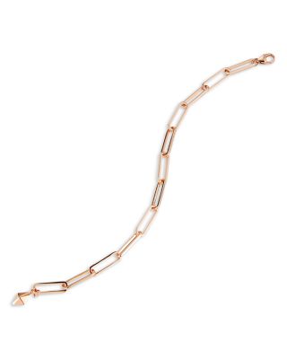 18K Rose Gold Saxon Elongated Paperclip Link Chain Bracelet