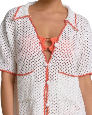 Contrast Button Front Swim Cover Up Shirt
