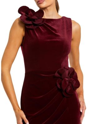 High Neck Velvet Column Dress with 3D Flowers