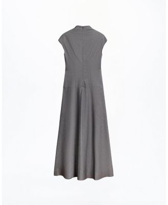  Button Accent High Neck Maxi Dress