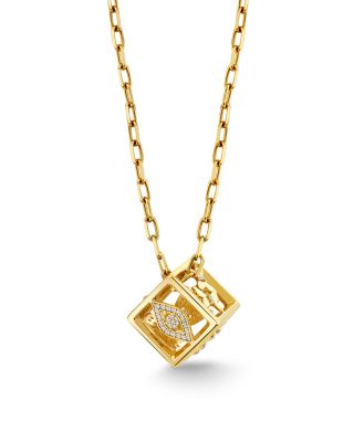 Diamond Pav&eacute; Flower Open Dice Pendant Necklace in 14K Yellow Gold, 0.42 tcw