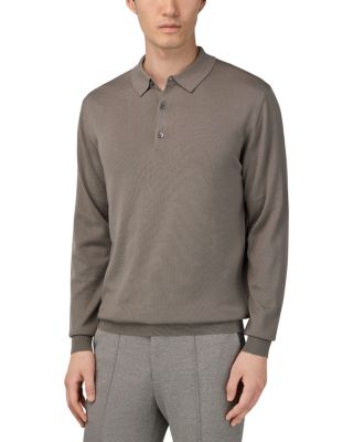 Extrafine Merino Wool Long Sleeve Knitted Polo Shirt