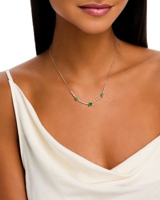 Emerald & Diamond Station Necklace in 14K Yellow Gold, 18"