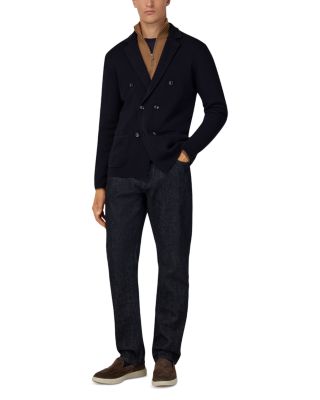 Extra Fine Merino Wool Knitted Regular Fit Double Breasted Blazer - Exclusive