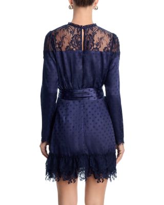 Lace Trim Long Sleeve Mini Dress