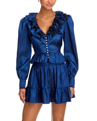 Crinkle Ruffle Collar Long Sleeve Blouse - Exclusive