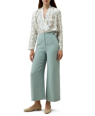 Silk Wide Leg Tailored Pant with Mid Rise