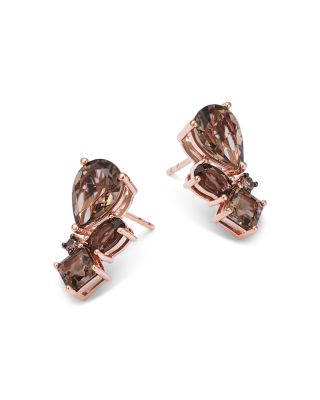 Smokey Quartz & Brown Diamond Earrings in 14K Yellow Gold