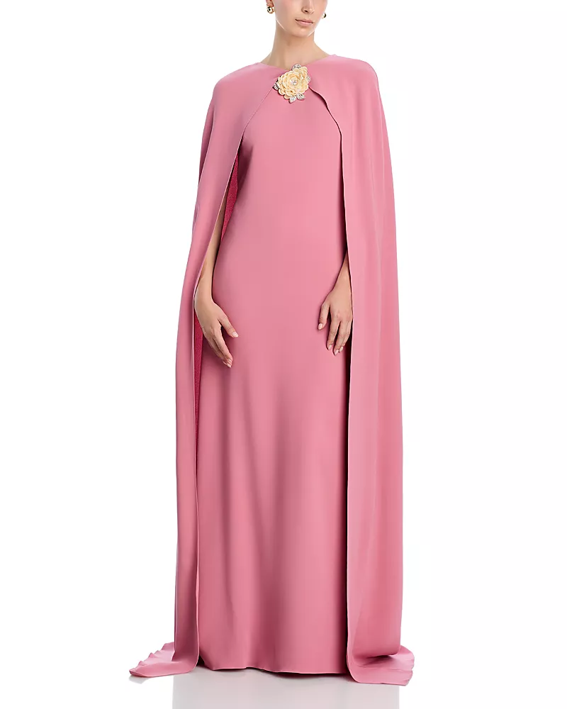 Oscar de la Renta Draped Sleeved Silk Blend Caftan Dress