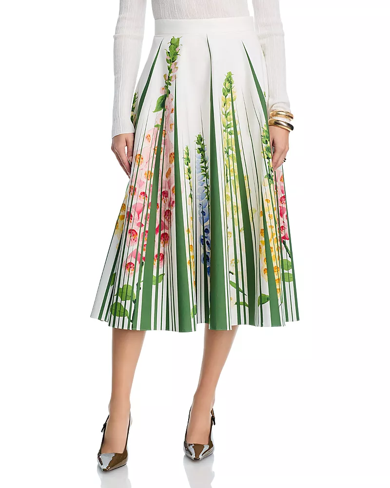 Oscar de la Renta Foxgloves Pleated A Line Skirt