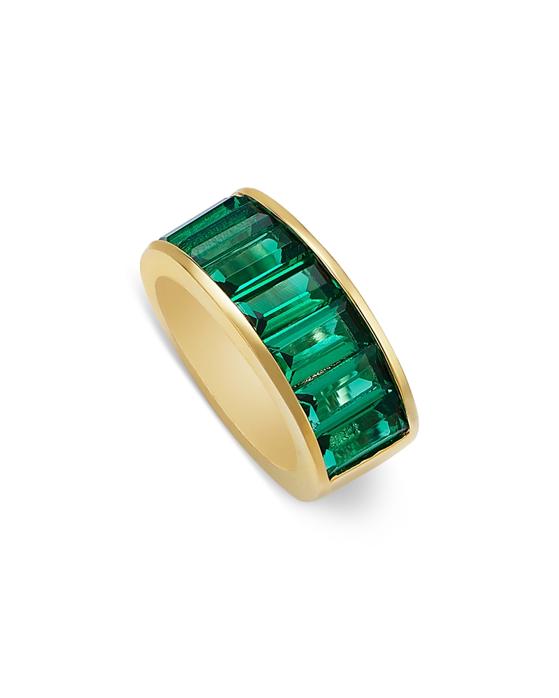 Moon & Meadow 14K Yellow Gold Lab Grown Emerald Baguette Circle Charm Pendant