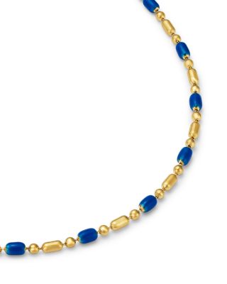 14K Yellow Gold Confetti Chain Blue Enamel Bar & Bead Chain Bracelet
