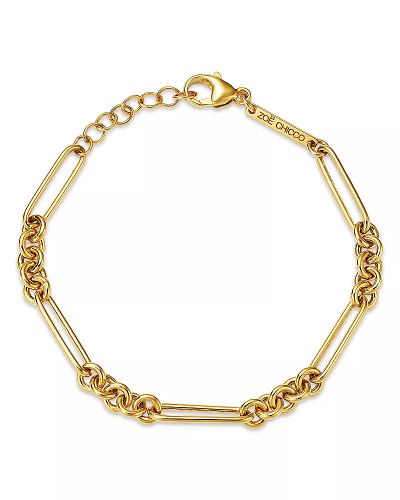 Zoe Chicco 14K Yellow Gold Heavy Metal Mixed Paperclip Rolo Link Chain Bracelet