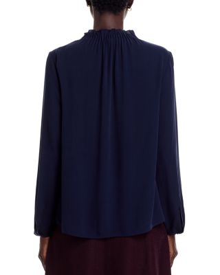 Silk Gathered Neck Long Sleeve Top